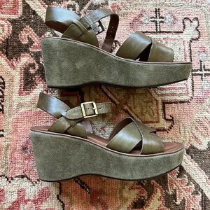 Kork-Ease Olive Wedge Sandals